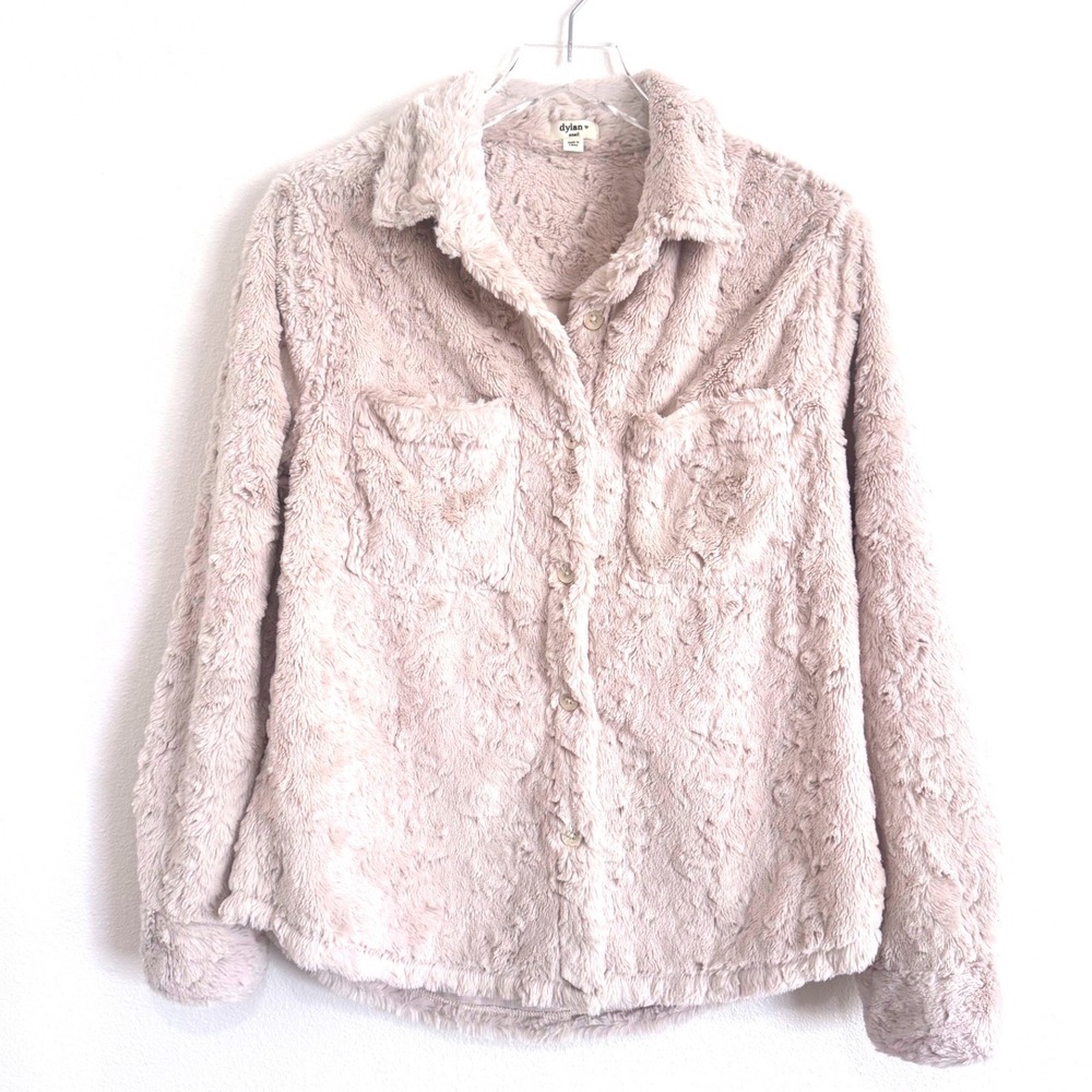 Dylan Faux Fur Shirt Jacket Button Up Teddy Shacket Plush Taupe Gray